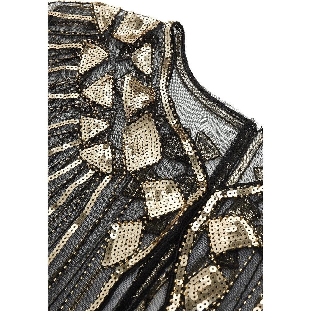 Women Sequin  Beaded Evening flapper Cape 1920s Shawl Wraps (Gold) - Picture 5 of 6